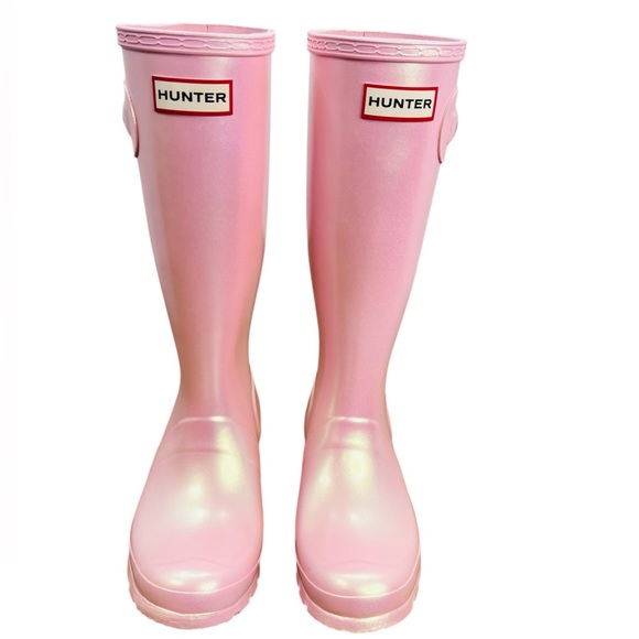 Hunter Glossy Pink Boots size 4B/5G - Picture 1 of 7